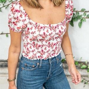 Forever 21 Pink Floral Puff Sleeve Blouse